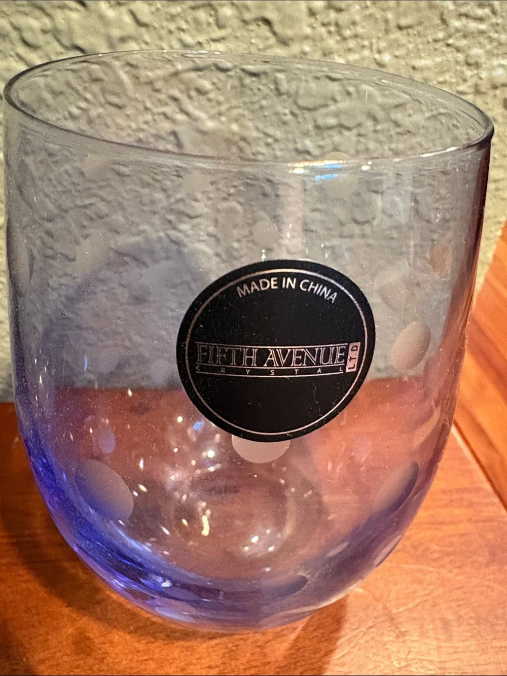 Set of 4 Blue Etched Stemless Wine Glasses